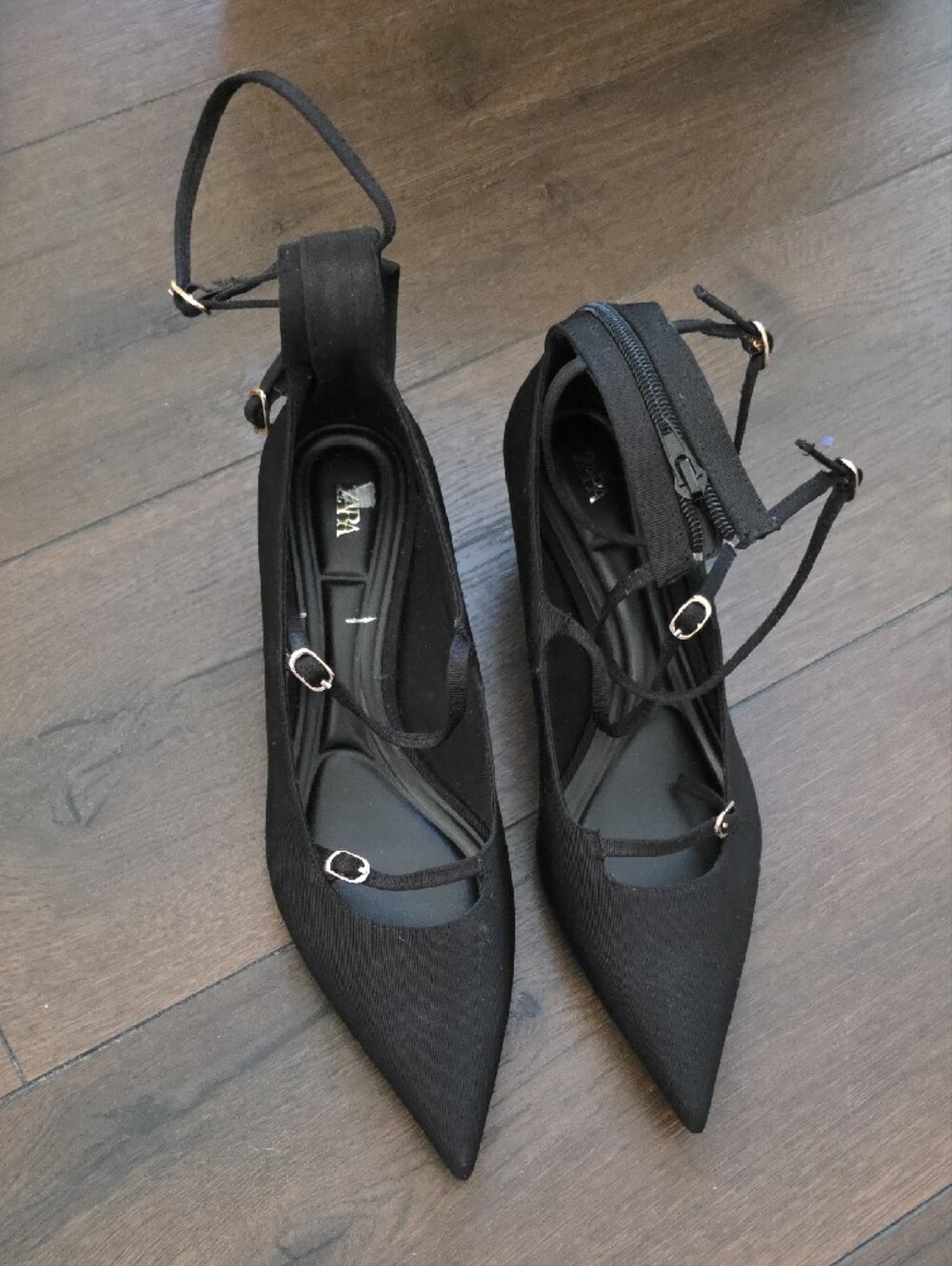 Zara Black Pointed Toe Strappy Heels - Picture 2 of 5